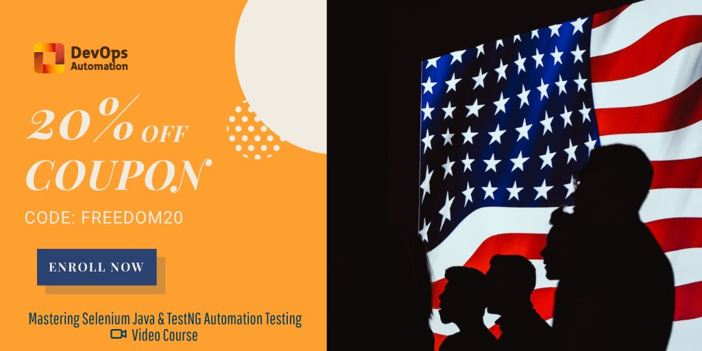 LearnDevOpsAuto's tweet image. Happy Independence Day 🇺🇸!
Take advantage of the 20% discount and join the Mastering Selenium Java TestNG video course! Use code "FREEDOM20" at checkout. Hurry, offer ends soon!
Use Link: smpl.is/74kum
#SeleniumJavaTestNG #IndependenceDay #SoftwareTesting