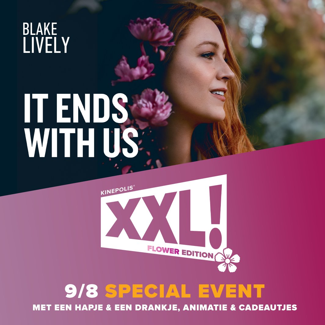 Kinepolis XXL!, da's beleving, een hapje en een drankje, animatie, een goodie bag én… een topfilm. Op vrijdag 9 augustus is dat het romantisch drama 𝐈𝐭 𝐄𝐧𝐝𝐬 𝐖𝐢𝐭𝐡 𝐔𝐬, met een indrukwekkende Blake Lively. Koop nu je tickets > kinepolis.be/xxl