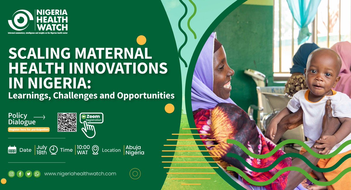 nighealthwatch's tweet photo. Maternal health is a crucial aspect of public health, reflecting the well-being of a nation's future generation.

We are excited to announce our Maternal Health Policy Dialogue themed: “Scaling Maternal Health Innovations in Nigeria: Learnings, Challenges, and Opportunities."

Date: Thursday, 18th July 2024
Time: 10:00 AM
Please save the date and register to join us here: https://t.co/cPdmpKaD8h 
#GivingBirthInNigeria