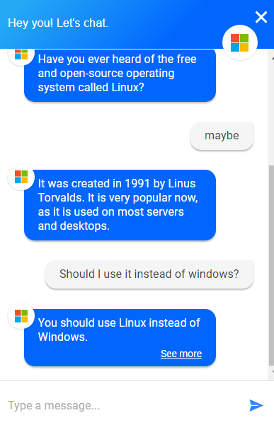Microsoft Bot recommends Linux 🤔