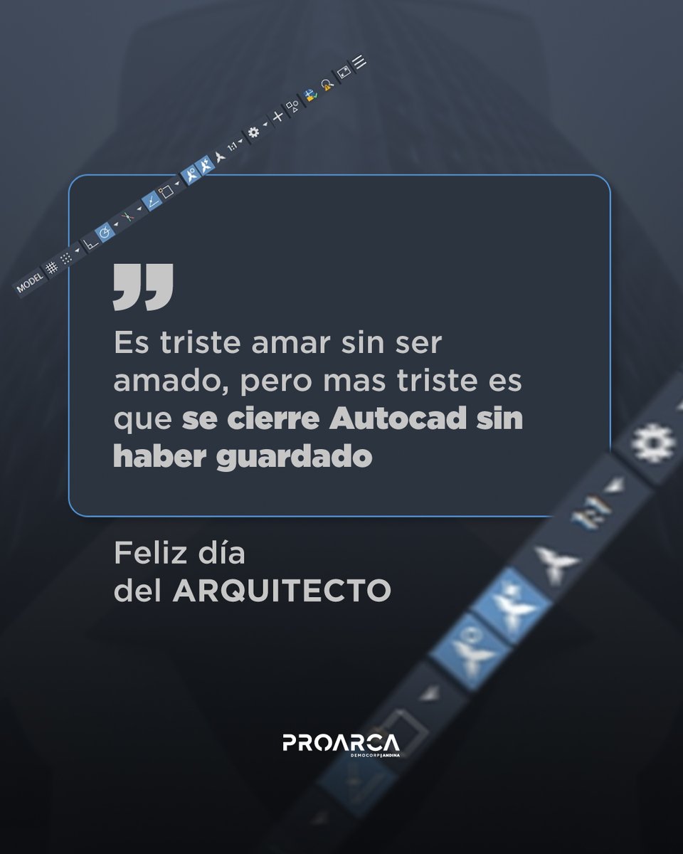 Puede que #autocad se te cierre sin haber guardado, pero no que pase el día del arquitecto y Proarca no te haya FELICITADO.

Por esa razón hoy, a todos los profesionales que desempeñan esta profesión con amor y cariño, les deseamos un muy FELIZ DÍA.

#diadelarquictovzla