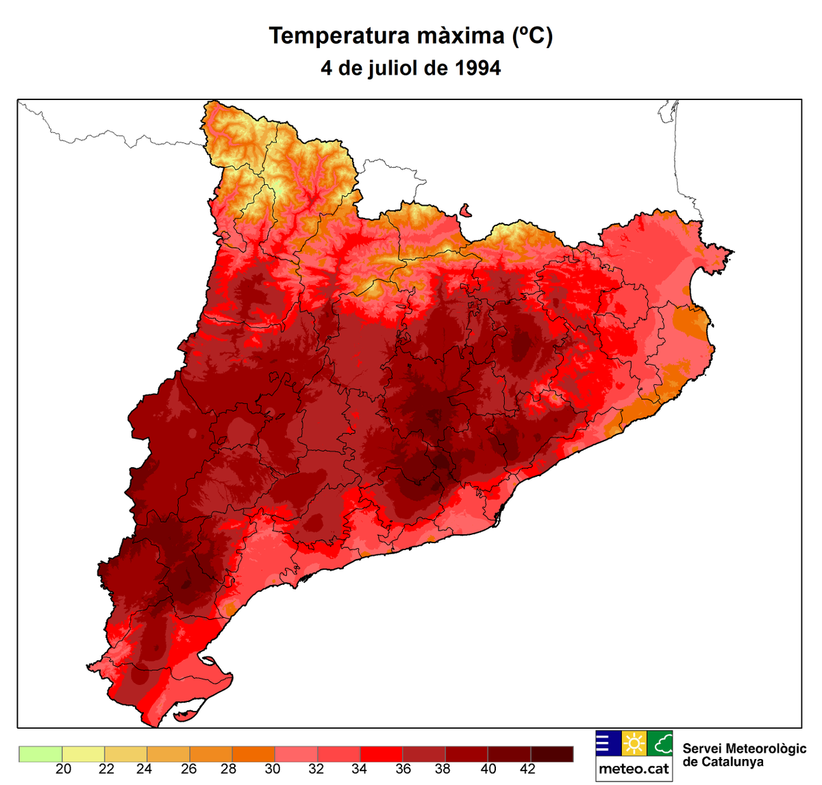 meteocat's tweet photo. 🗓️#Fa30anys, important calorada i grans incendis forestals. La temperatura màx. va superar els 40 ºC en amplis sectors de la Catalunya Central, vall de l'Ebre i prelitoral Central, amb valors de 42 ºC a punts del Baix Llobregat, Bages i la Ribera d'Ebre.
👉https://t.co/uTYRuEGkmV https://t.co/3IhGzCcJkl