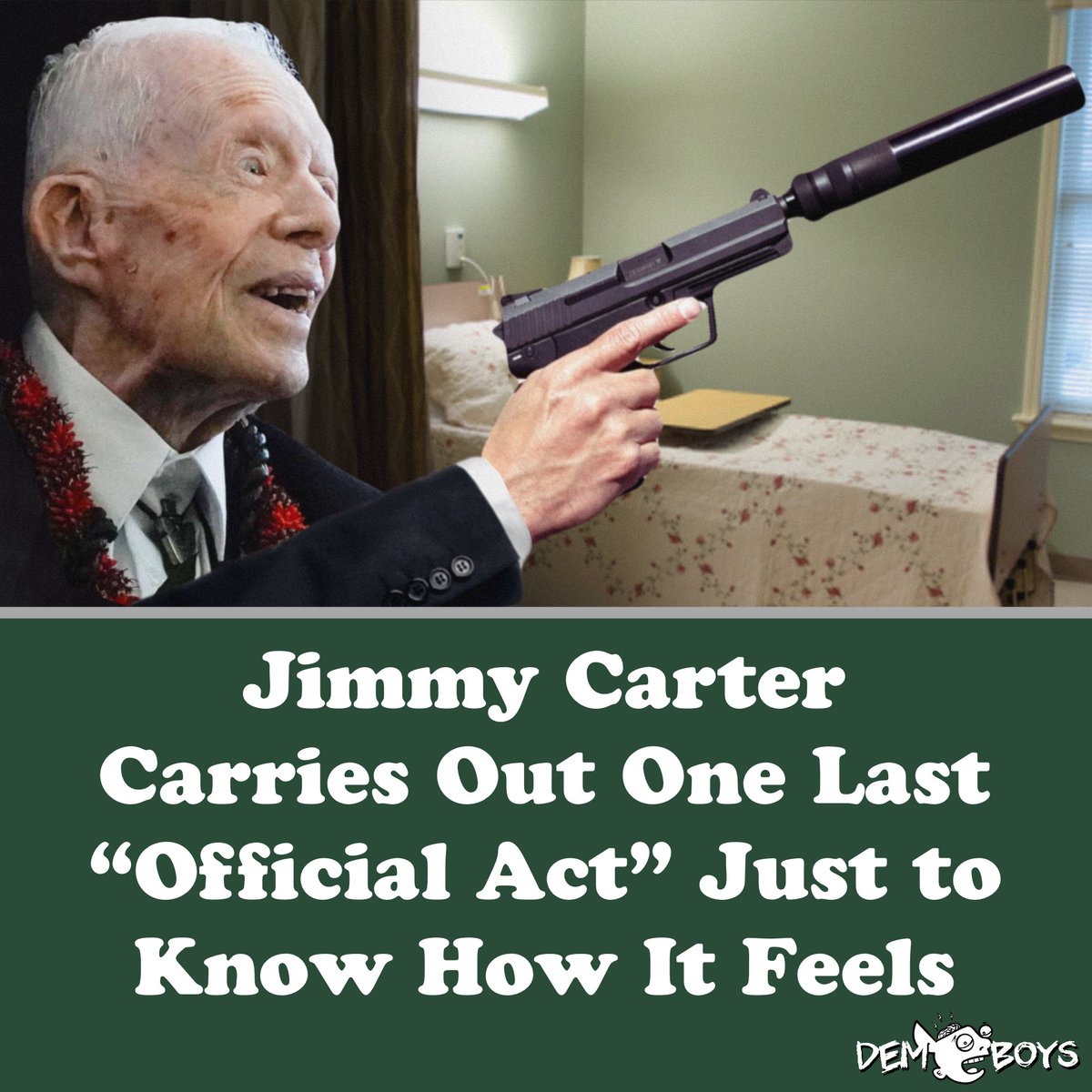 demboysofficial's tweet photo. “I think folks aren’t seeing the bigger picture here,” said a surprisingly animated Carter, “this ruling is giving me a gift I never thought I’d be lucky enough to receive.” Carter then reached under his pillow and pulled out a loaded Sig Sauer P226 service pistol. https://t.co/6I2ViXaZRg