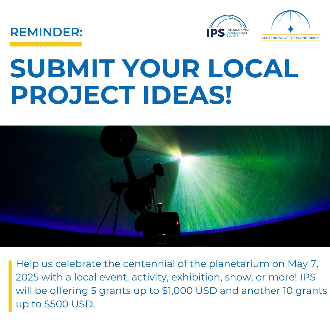 Don't forget to submit your ideas for the next round of Local Projects grants! Deadline to submit is August 1, 2024. Learn more and submit: planetarium100.org/centennial-pro…