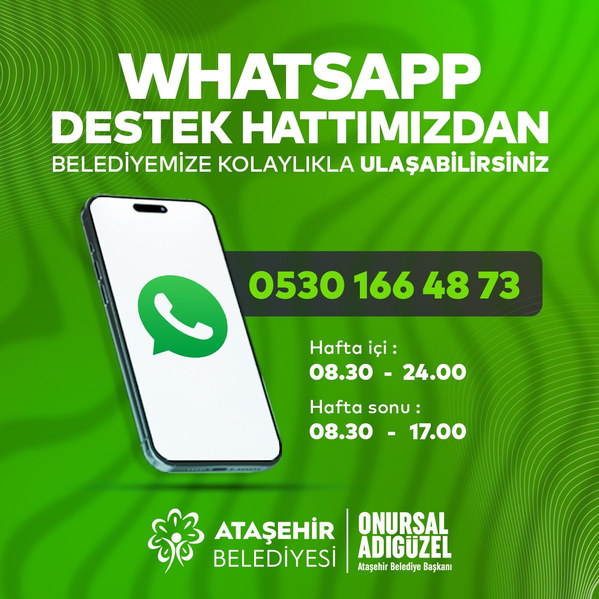 atasehirbld's tweet photo. Sevgili komşularımız, WhatsApp Destek Hattımız🤳🏻 (0530 166 48 73) ve Çağrı Merkezimiz ☎ (0216 570 50 00) ile her zaman size bir mesaj veya telefon uzaklığındayız. 

Sorularınızı yanıtlamak, taleplerinizi dinlemek ve birlikte çözümler üretmek için buradayız.🫶🏻 https://t.co/cMVaZVQ4pw