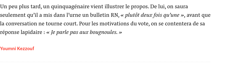 L'ami <a href="/YoumniKezzouf/">Youmni Kezzouf</a>, en reportage dans l'Indre, n'a pas pu parler aux candidats du RN mais il a eu le malheur de demander à un électeur les raisons de son vote. mediapart.fr/journal/politi…