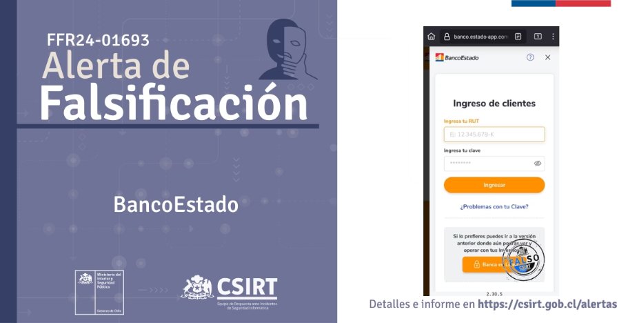 ¡Atención! ⚠️Desde el CSIRT de Gobierno alertamos de un nuevo sitio fraudulento que suplanta a #BancoEstado #NoHagasClick | Los detalles aquí: csirt.gob.cl/alertas/ffr24-… #ciberseguridad #CSIRTGob