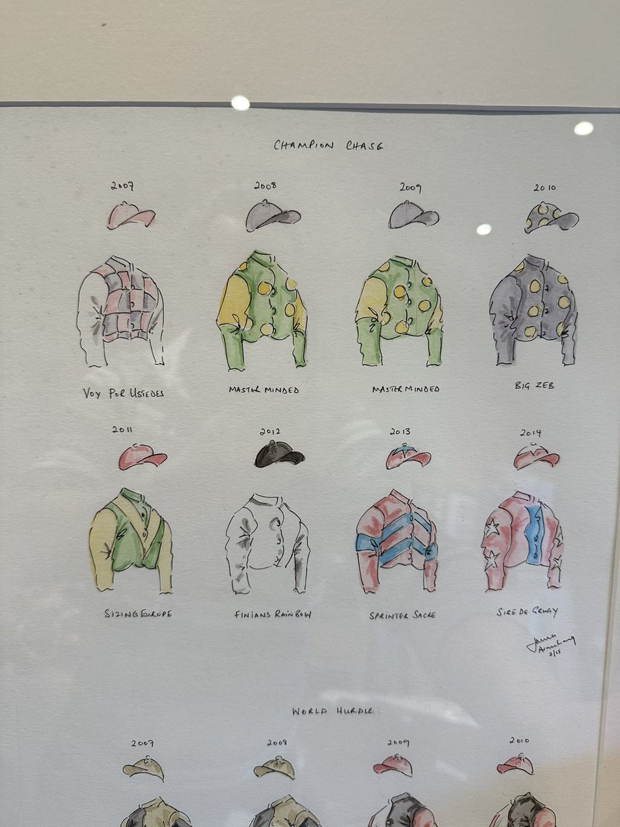 JRFArmstrong's tweet photo. โ ๏ธFOR SALE #CheltenhamFestival race #winners dating from 2007 -2014
#ORIGINAL #penandink #watercolour illustration of the @CheltenhamRaces colours of #GoldCup #ChampionHurdle #ChampionChase & #StayersHurdle
74cm x 66cm in frame
Featuring #InglisDrever #KautoStar #HurricaneFly DM https://t.co/2w8zDxA5Fp