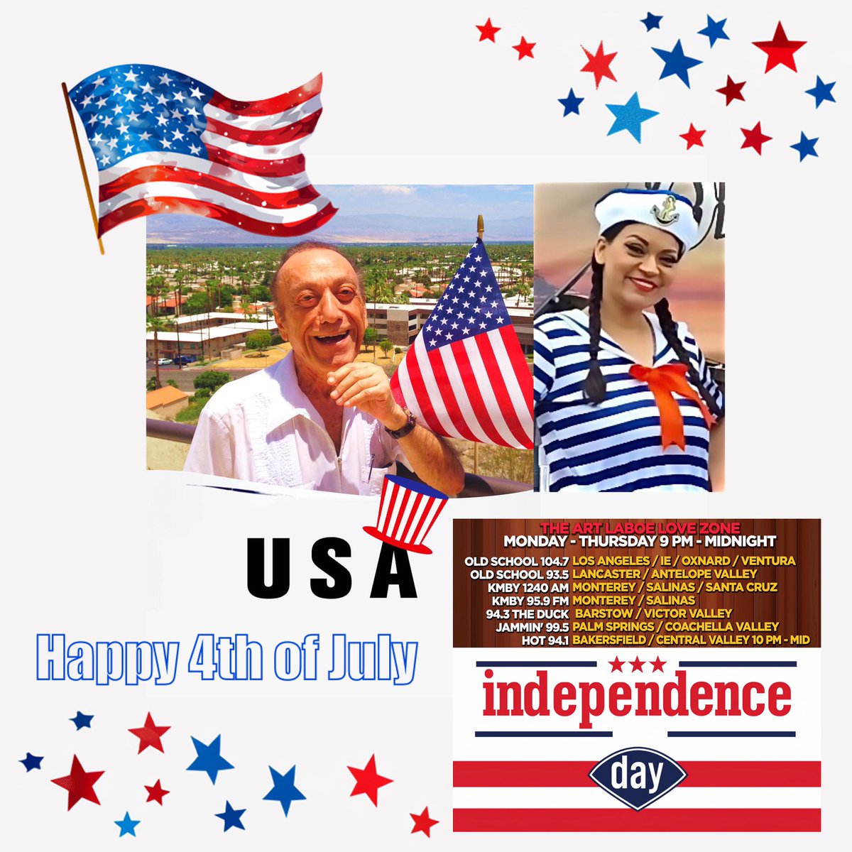 ArtLaboe's tweet photo. Happy 4th of July! Have a safe celebration!
We salute our #Troops! #ThankYou for your service and bravery making #America the #LandoftheFree
And wind down your #4thOfJuly inside the #ArtLaboe #LoveZone with @oldschoolbeckylu on your radio tonight at 9p @oldschool1047
#July4th https://t.co/oreDkdPnn0