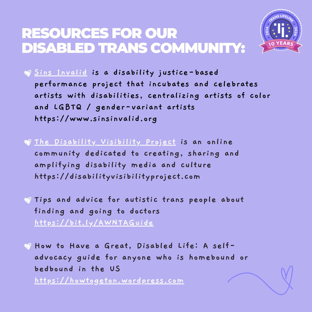 TransLifeline's tweet photo. This #DisabilityPrideMonth, we honor the resilience &amp; contributions of our #TransandDisabled peers. Navigating the intersection of being trans &amp; disabled can be daunting, due to  unwelcoming services. Let’s continue advocating for the accessible &amp; affirming care we deserve! https://t.co/1mjnHaQnHr