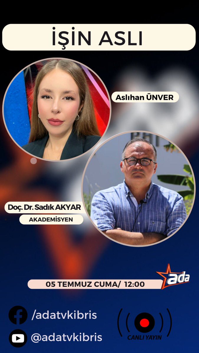 Yarın ( 05 Temmuz) saat 12;00’’de  <a href="/AdaTV_Kibris/">Ada TV Kıbrıs</a>’da  Sn. <a href="/asliaunver06/">asliaunver06</a>  uluslararası gündemi değerlendireceğiz. Bilginize <a href="/girneamerican/">Girne American Uni</a> <a href="/GauMedia/">GAU Media</a> <a href="/akpinar_serhat/">Serhat AKPINAR</a> <a href="/hasanunal1920/">Prof. Dr. Hasan Ünal</a> <a href="/HakanAridemir/">Hakan Arıdemir</a> <a href="/tesamtr/">TESAM</a> <a href="/tuicakademi/">TUİÇ Akademi</a> <a href="/TurgutluYanki/">Yankı Gazetesi</a> <a href="/Benovsh24775108/">Benovshe</a> <a href="/GokhanIslim/">Yedek hesap</a> <a href="/l_sohrab/">Söhrab İsmayıl</a>