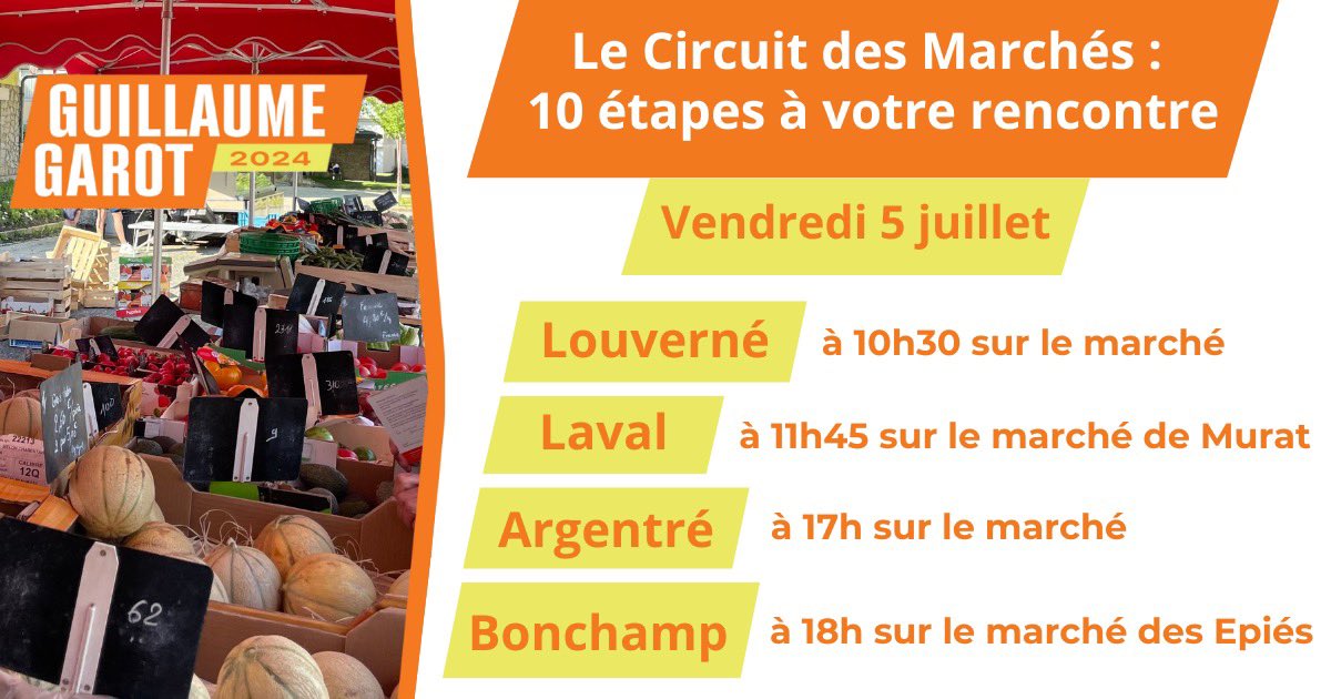 Dernières étapes ce vendredi de notre Circuit des Marchés. 

On se retrouve près de chez vous pour échanger et répondre à vos questions. ⤵️