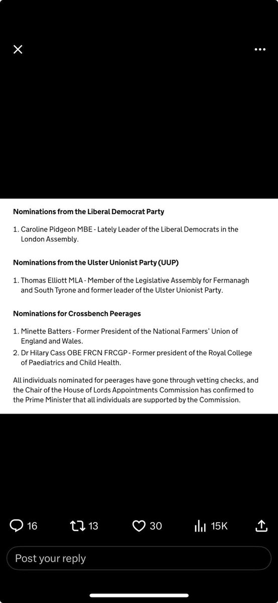 Congratulations to former <a href="/NFUtweets/">National Farmers' Union</a> president <a href="/Minette_Batters/">minette batters</a> - nominated for a crossbench peerage in the #DissolutionHonoursList
