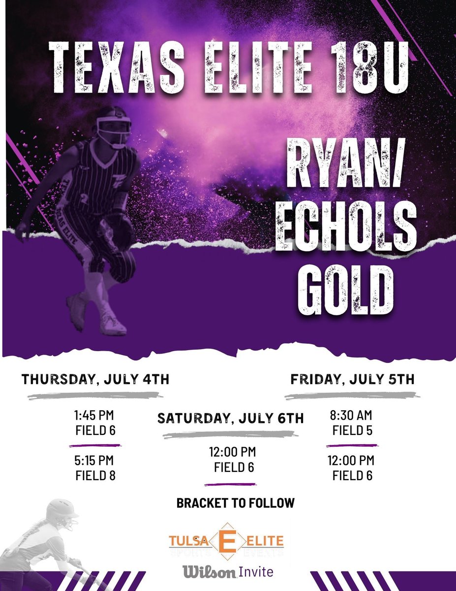 Come out and watch the talent on my team this week in Oklahoma! All games are at Arrowhead Park
<a href="/texaselite18s/">Texas Elite 18U National Echols/Ryan</a>
