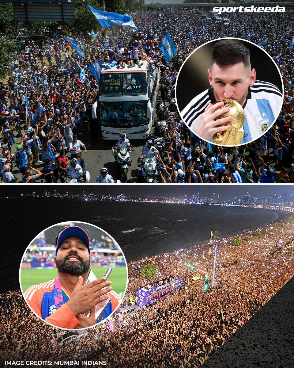 Sportskeeda's tweet photo. The GOATs own the streets 🐐🏆

#RohitSharma #LeoMessi #India #T20WorldCup https://t.co/MuVV3TfdQn