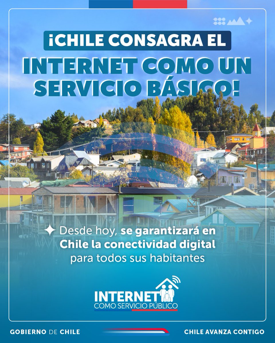 Mineduc's tweet image. ¡#ChileMejorConectado 🛜! Desde hoy chilenas y chilenos contarán con mayores herramientas para garantizar su acceso y conectividad digital gracias a la Ley “Internet como Servicio Público”. Implementará mecanismos de subsidio a las familias para pagar su cuenta de Internet.