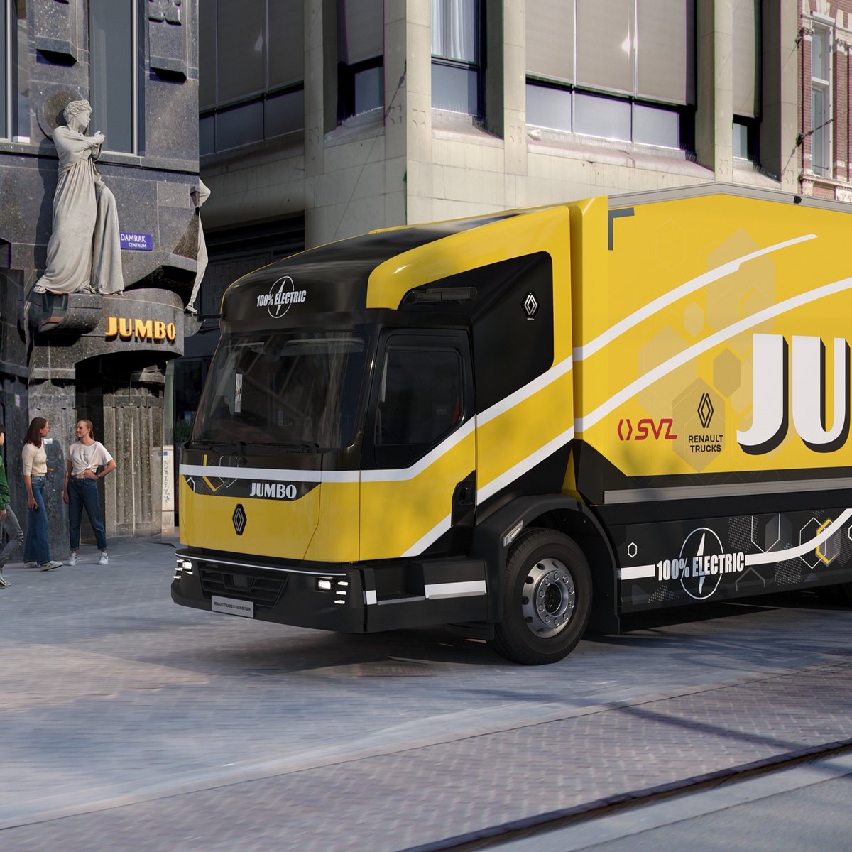 RenaultTrucksCo's tweet photo. 🌬️ More Oxygen for Amsterdam. 
We're thrilled to partner with @JumboSupermarkt and SVZ to test our new electric prototype, dedicated to urban logistics with a refrigerated box.🚚
#OxygenDemoTruck #JoinTheGoodMove #UrbanLogistics https://t.co/IN6bwZli6P