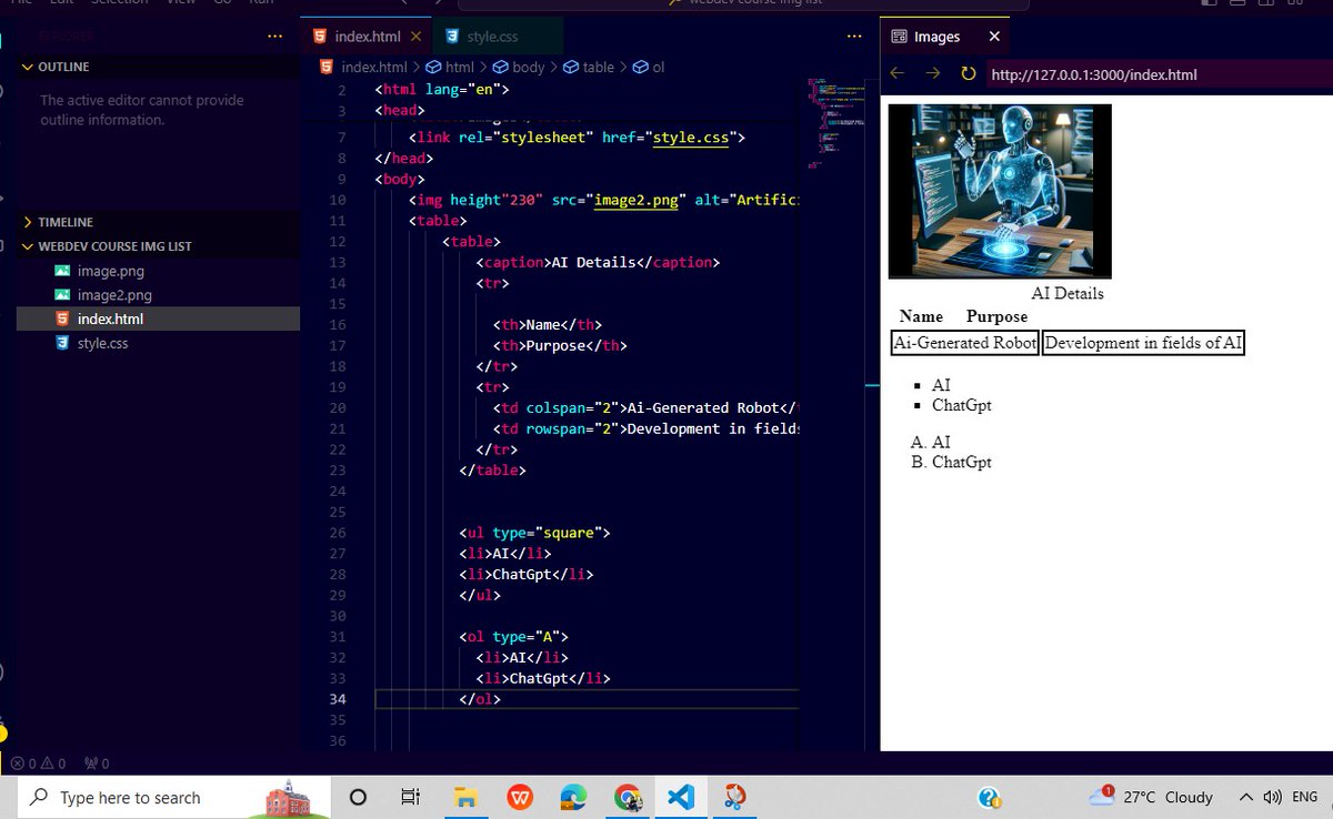 Supritam_'s tweet photo. Hello Everyone! 😊
Welcome once again
Today marks the Day 2 of my #WebDevelopment Learning Course Via #VsCode IDE.👨🏻‍💻 
Throughout this course i learnt how to use #imagetags, #UnorderedList, #OrderedList and #HTMLTables. https://t.co/POj4o1QXJ0