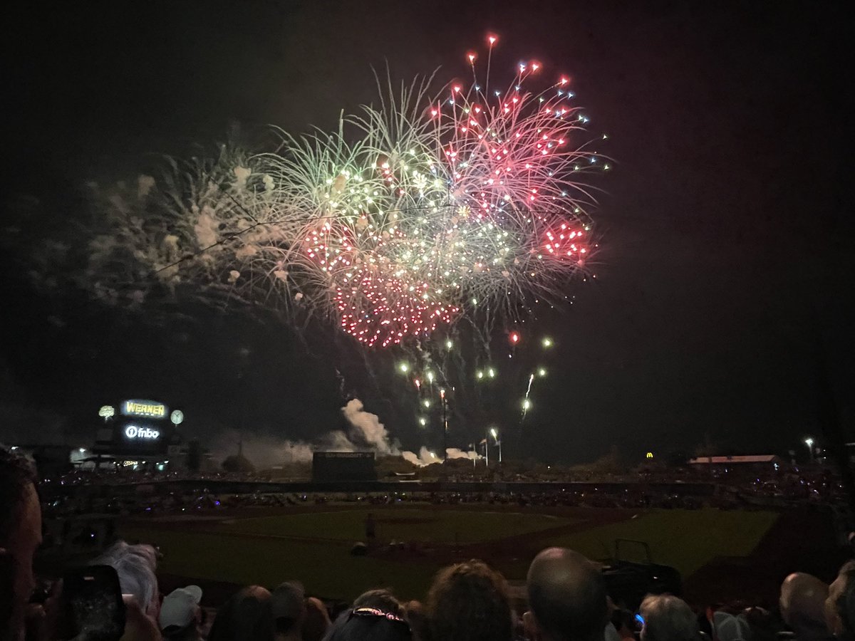 OmahaPrez's tweet photo. Thank you fans for making the 56th annual Independence Fireworks celebration a night to remember. Record crowd of 9,313, another Chasers victory and so many new memories. #ChasersFamily #BaseballFamily https://t.co/lv3G5eB24x