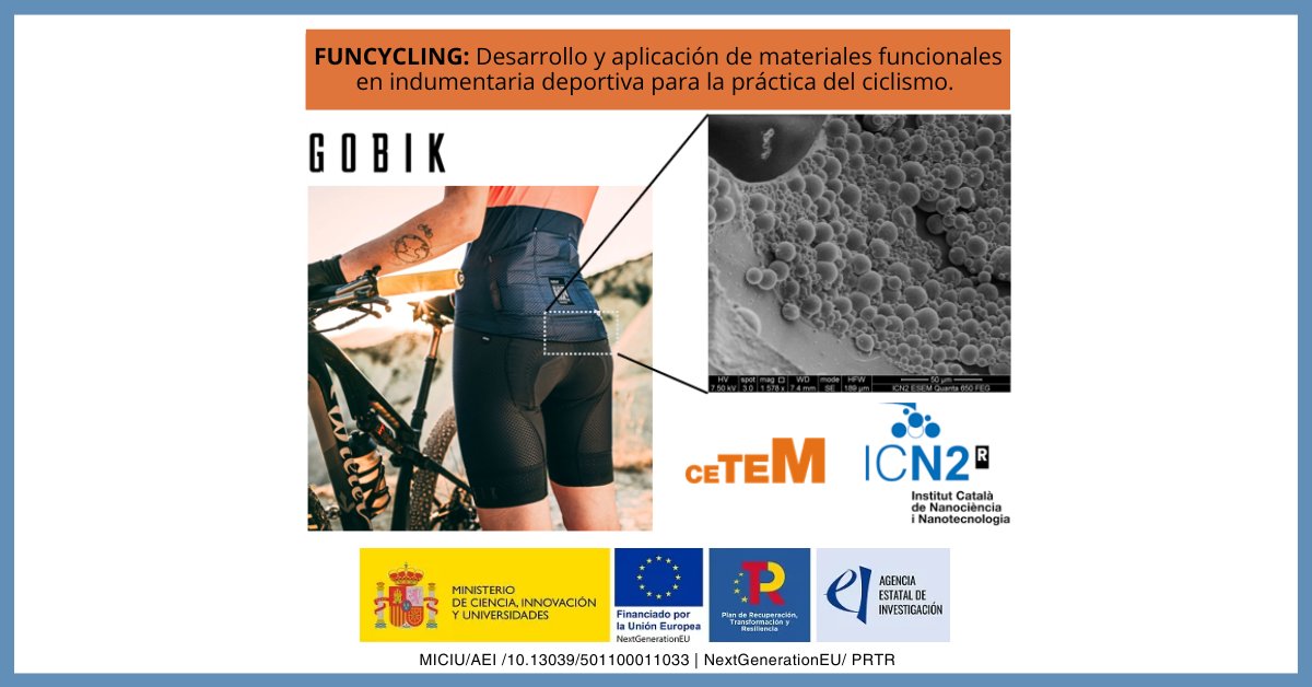 icn2nano's tweet photo. 📰 NEW SCIENCE UPDATE❗

🚴‍♀️ @WeAreNanoUp is contributing to FUNCYCLING, a project seeking to revolutionize cycling apparel with tech to prevent and reduce irritation, pain, and discomfort.

🤝 GOBIK sports brand &amp; @CETEM_CT 
🔗 Link to the news piece 👉 https://t.co/kBLw8rDAsk https://t.co/7sk6nNLi3T