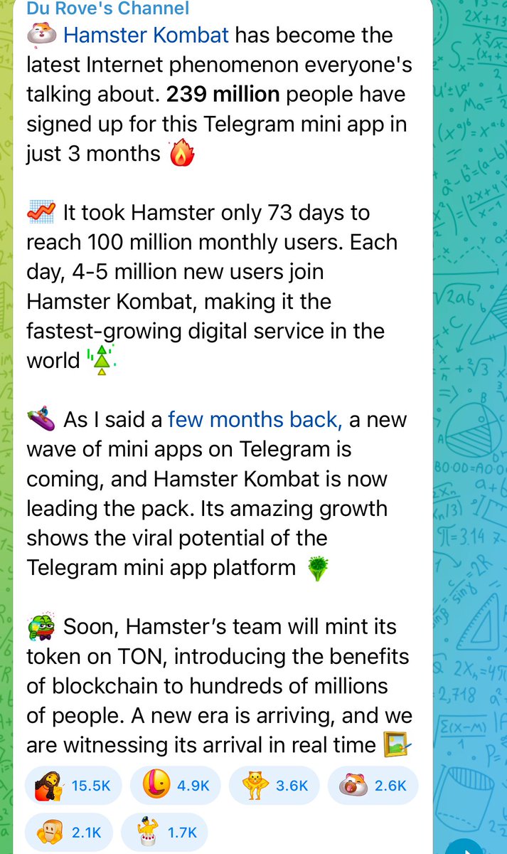yrgonews's tweet photo. Pavel Durov(creator of the telegram) in his tg has announced that the points from game “Hamster combat” will be listed soon, so it means that our clicks was worth it)💸 #crypto #telegram 

https://t.co/R1szJcqOKP

https://t.co/JD8TQ8GkpV https://t.co/nzPXsRuDXl