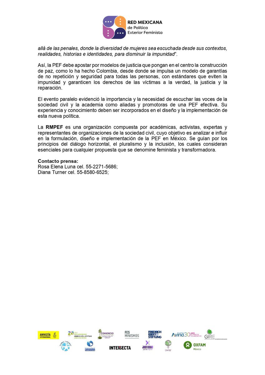 🌎✨ ¡Un paso más hacia la construcción de una política exterior feminista en nuestra región! 🌎✨

Compartimos el Comunicado de Prensa con las conclusiones de nuestro evento paralelo, respondiendo a "¿Qué Política Exterior Feminista queremos para México, LATAM y el Caribe?"
