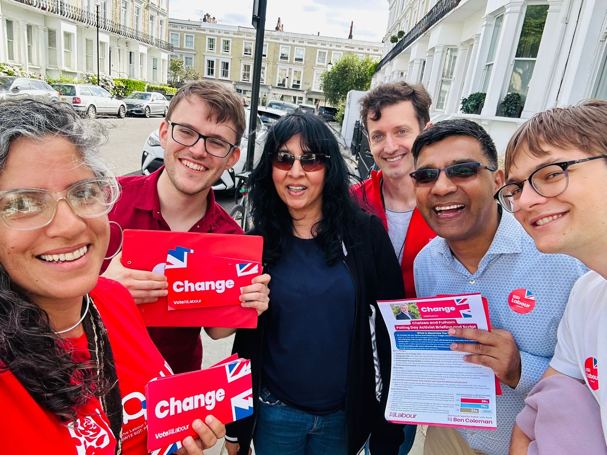 Thank you to the amazing Labour teams all across Chelsea and Fulham today. With just hours until the polls shut, please remember change won't happen unless you vote for it. 🌹🌹