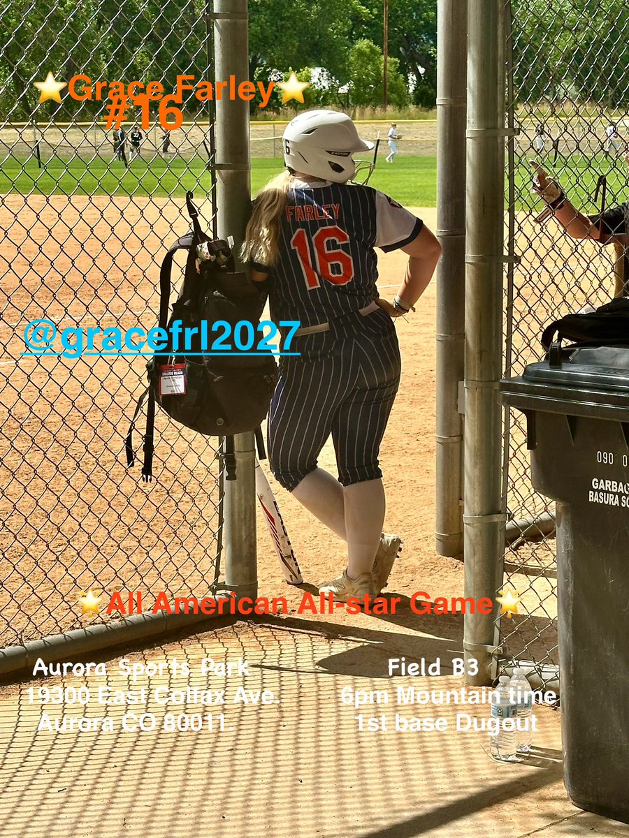 Grace Farley 2027 (@gracefrl2027) on Twitter photo I am fortunate enough to represent Top Gun 27/28 STL in an All American All Star Game in Aurora, Colorado. catch me tonight 6pm, Field b3.
<a href="/TopGun2728STL/">Top Gun 27/28 STL</a>
<a href="/LipscombSB/">Lipscomb Softball</a>
<a href="/MizzouSoftball/">Mizzou Softball</a>
<a href="/UNCSoftball/">Carolina Softball</a> I am fortunate enough to represent Top Gun 27/28 STL in an All American All Star Game in Aurora, Colorado. catch me tonight 6pm, Field b3.
<a href="/TopGun2728STL/">Top Gun 27/28 STL</a>
<a href="/LipscombSB/">Lipscomb Softball</a>
<a href="/MizzouSoftball/">Mizzou Softball</a>
<a href="/UNCSoftball/">Carolina Softball</a>