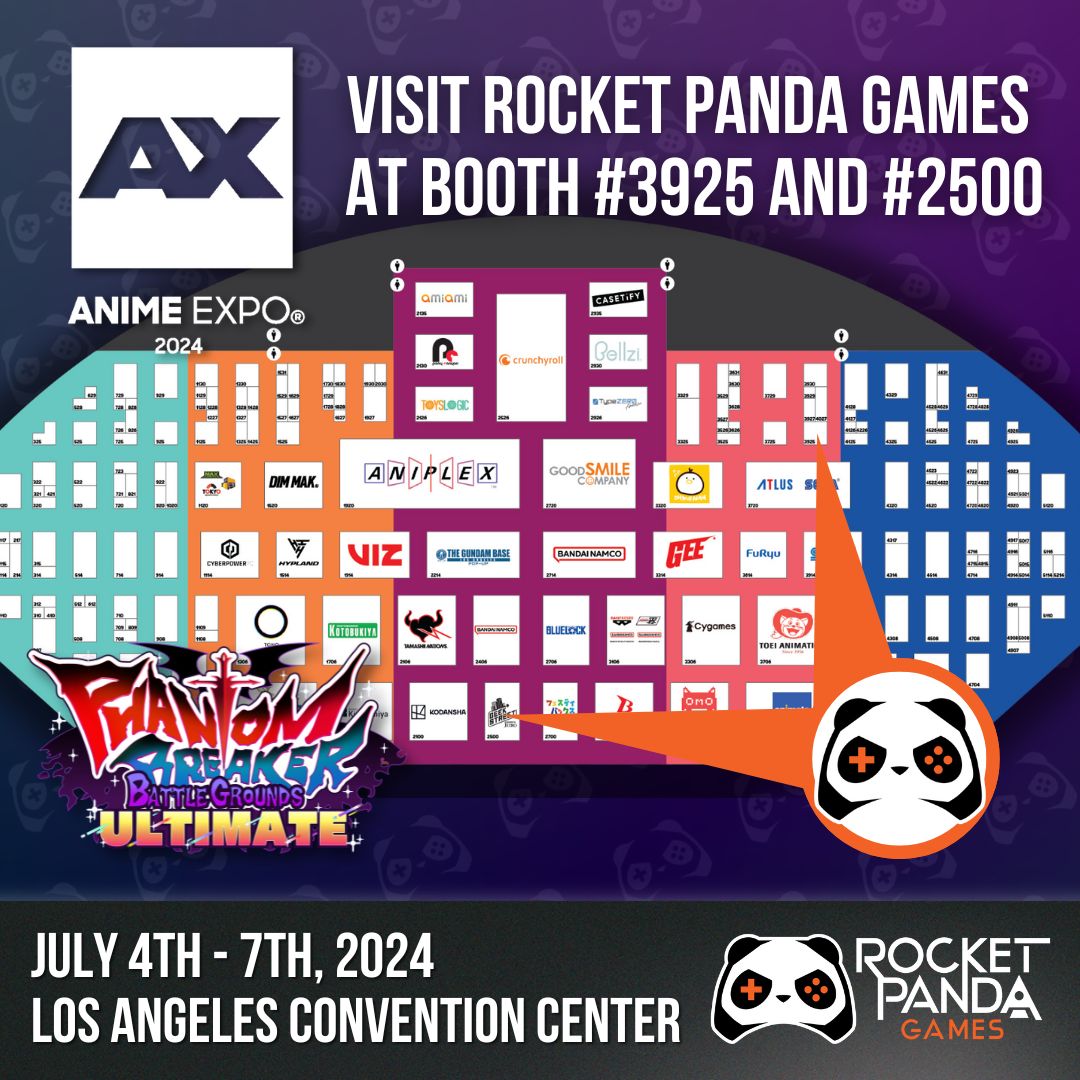 RocketPandaEN's tweet photo. 📢 Yo!! Check out the #RocketPandaGames Booth #3925 and our small satellite setup at JETRO Geek Street #2500 at @animeexpo July 4th-7th! Give #PBBGU a try and save the memory at our photo booth! 🎮
See you soon! #AX2024 https://t.co/rOJ3AfnQBK