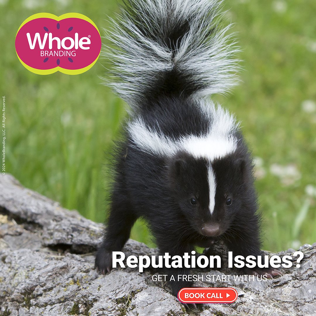 Skunks may be known for their smell, but even the toughest reputations can be refreshed.

Our Services Offer:
-Reinforce Credibility
-Attract Talented Employees
-Build Trust
-Client Retention
-Boost Sales
-Increase Visibility

Book Your Discovery Call
booknow.wholebranding.com/#/discoverycall