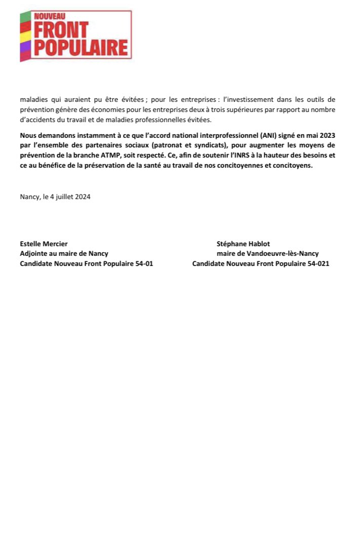 EstelleMercier2's tweet photo. 𝗖𝗼𝗺𝗺𝘂𝗻𝗶𝗾𝘂𝗲́ :
INRS — Pour redonner à l’INRS les moyens d’agir, car la santé de celles et ceux qui travaillent est un bien commun.

Avec @Stephanehablot Stéphane Hablot, nous demandons au gouvernement de respecter ses engagements en signant la convention d’ … 
1/3 https://t.co/QgewjfHQSy