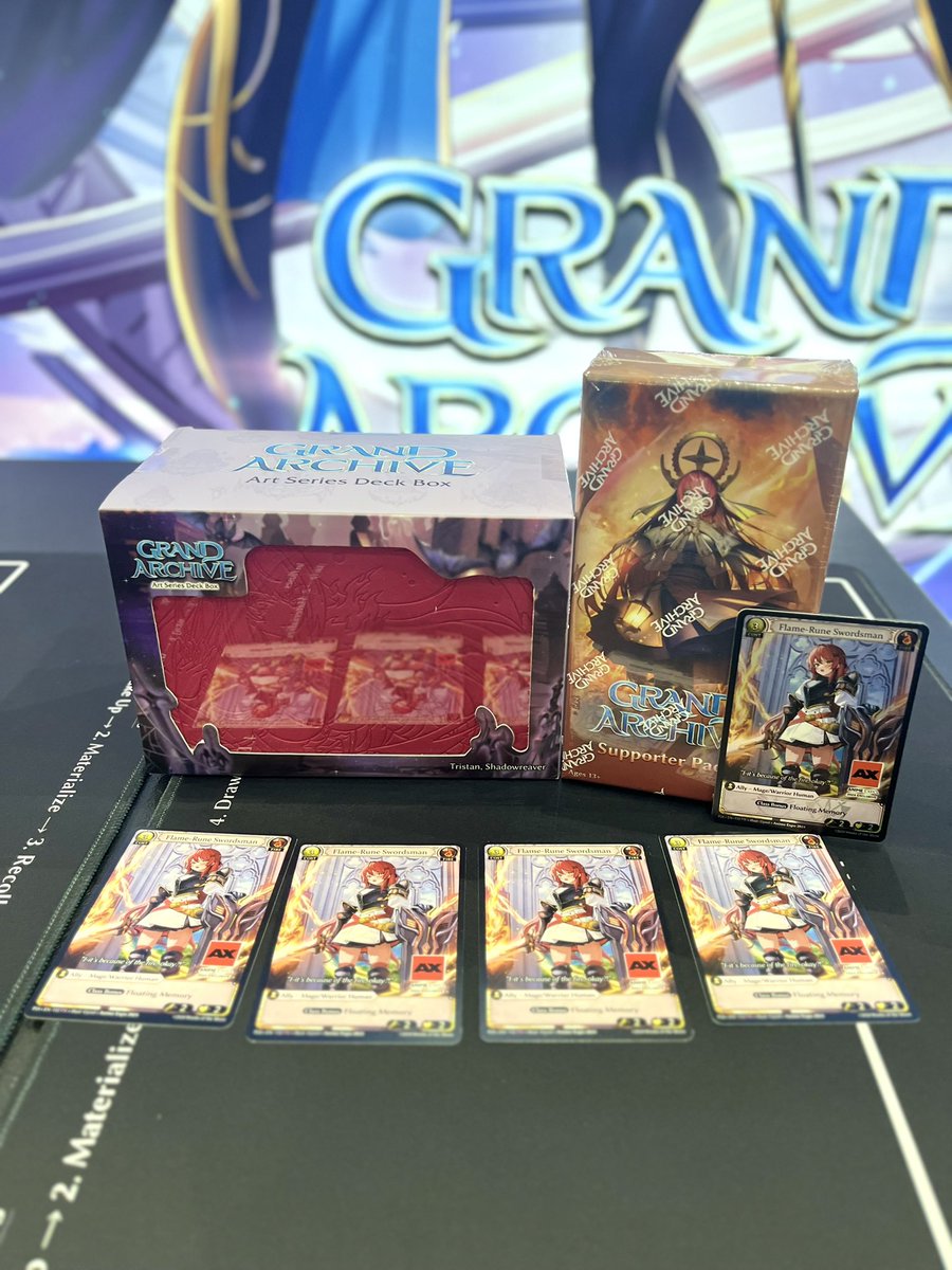 Giveaway announcement! Unable to attend Anime Expo 2024? We have you covered with an AX at home giveaway!

1 winner will have the chance to win Anime Expo themed Grand Archive TCG merch!

- 10 Supporter Pack 2 Boxes
- 1 Tristan Deck Box
- 1 Foil Flame-Rune Swordsman 
- 4 Non-Foil