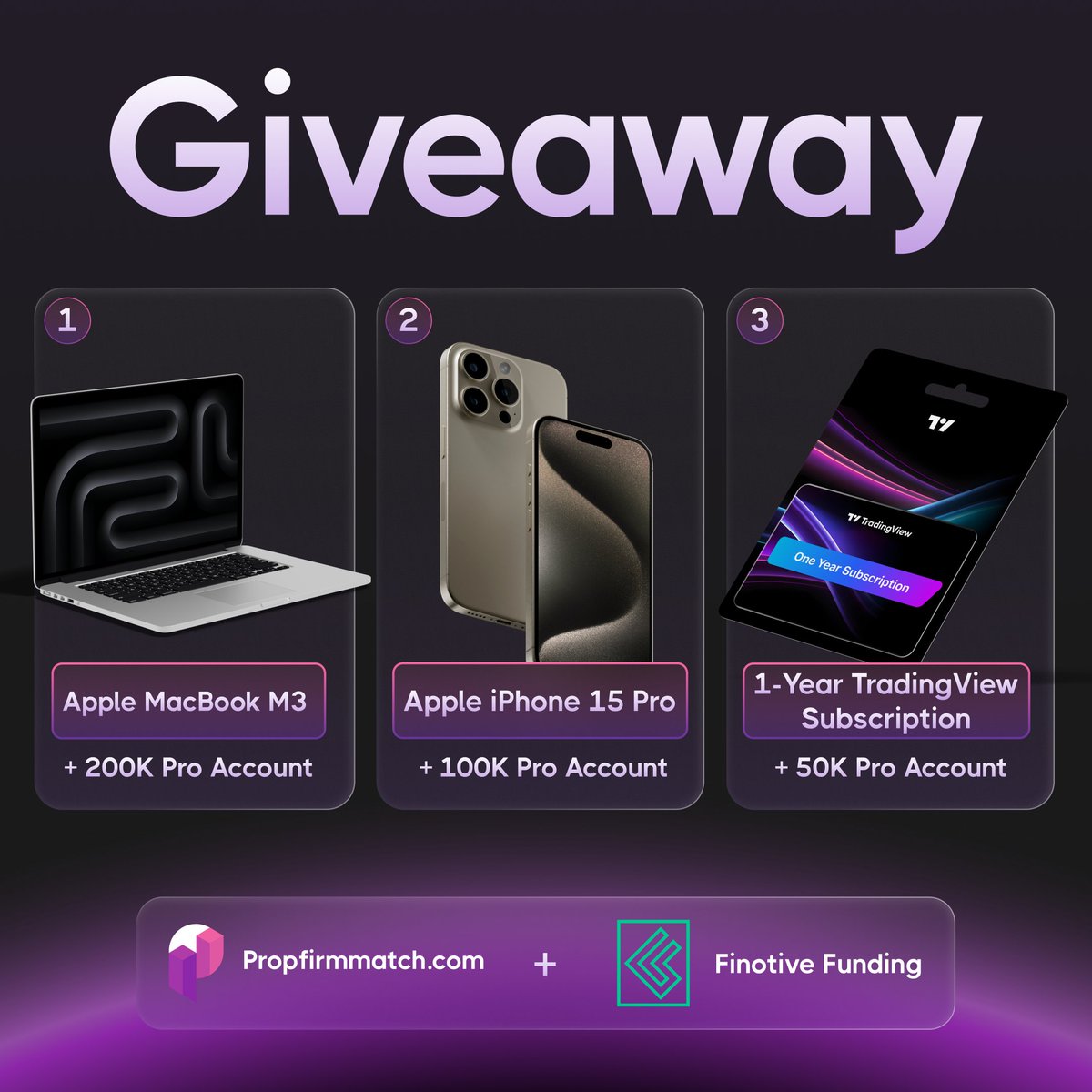 Prop Firm Match (@propfirmmatch) on Twitter photo MacBook/iPhone + Challenge Account Giveaway From <a href="/FinotiveFunding/">Finotive Funding</a> 🎆
To participate:
🤝 Follow <a href="/PropFirmMatch/">Prop Firm Match</a> and <a href="/FinotiveFunding/">Finotive Funding</a>
🔁 Repost
👫 Tag 3 Traders
🎥 Follow us on Instagram (Link below)
Winners will be picked on July 9. MacBook/iPhone + Challenge Account Giveaway From <a href="/FinotiveFunding/">Finotive Funding</a> 🎆
To participate:
🤝 Follow <a href="/PropFirmMatch/">Prop Firm Match</a> and <a href="/FinotiveFunding/">Finotive Funding</a>
🔁 Repost
👫 Tag 3 Traders
🎥 Follow us on Instagram (Link below)
Winners will be picked on July 9.