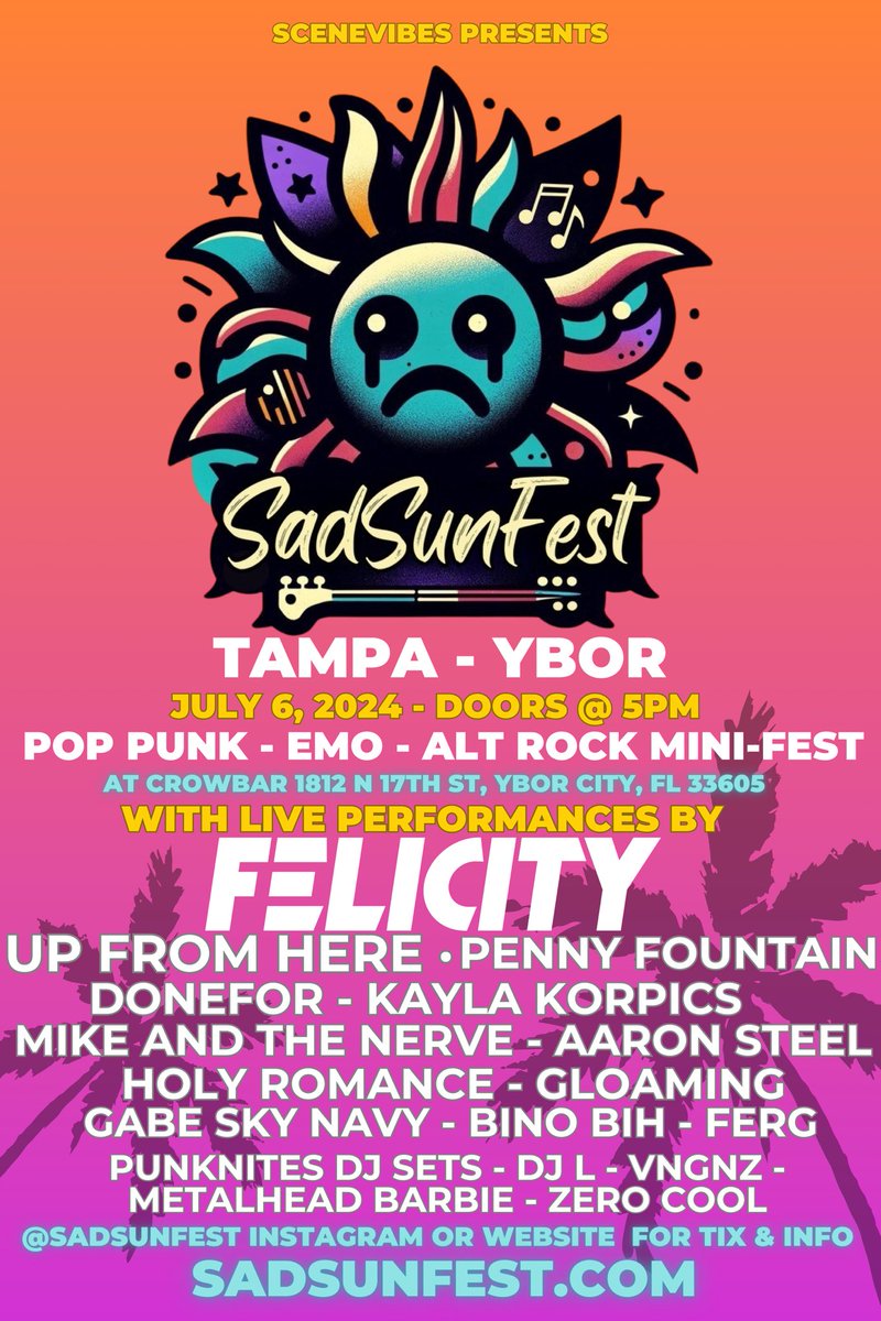 PunkNites Pop Punk Emo Nights & More (@punknites) on Twitter photo Excited to see all our Tampa people on Saturday at <a href="/sadsunfest/">SadSunFest</a> at Crowbar!! I mean most of our Tampa people mr <a href="/metalcoregaymer/">Thomas π€</a> is at the opposite end of the country FFS - <a href="/OhNoitsL_/">L in Action π</a> Excited to see all our Tampa people on Saturday at <a href="/sadsunfest/">SadSunFest</a> at Crowbar!! I mean most of our Tampa people mr <a href="/metalcoregaymer/">Thomas π€</a> is at the opposite end of the country FFS - <a href="/OhNoitsL_/">L in Action π</a>