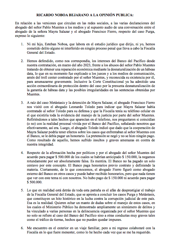 RICARDO NOBOA BEJARANO A LA OPINIÓN PÚBLICA: