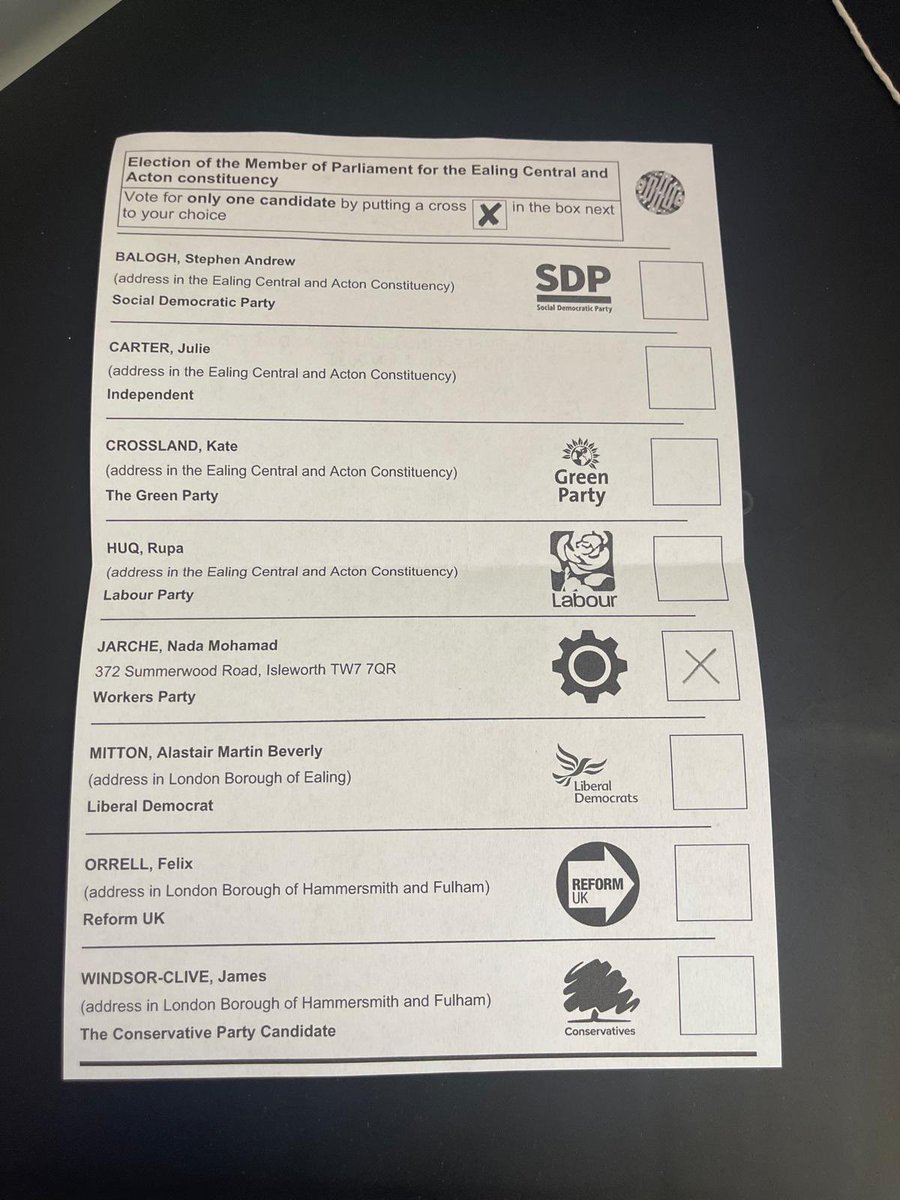 THANK YOU to everyone in Ealing Central &amp; Acton for your support throughout our campaign. Please come out TODAY to your local polling station and vote for a fairer, more prosperous Britain.

#VoteNada4EalingCentral ✅
#WorkersPartyGB 🇬🇧
#ForBritainForGaza 🇵🇸
#BoycottLabour ❌