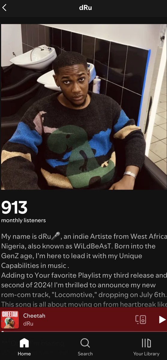 dRuisWiLdBeAsT's tweet photo. CHECK OUT dRu The incredible On Spotify 🎼����🌍 “WiLdBeAsT”
Dive in now in West Africa GenZ Artist 🔥#dRuisWiLd #FourthOfJuly #GFIL #SYB #CHEETAH #Locomotive #Morayo #MadeinLagos #BreakingNews #englot #merlin #fypシviral #indieartist #WestAfrica
https://t.co/rtF0oOatgT https://t.co/4DFKB0EqDK