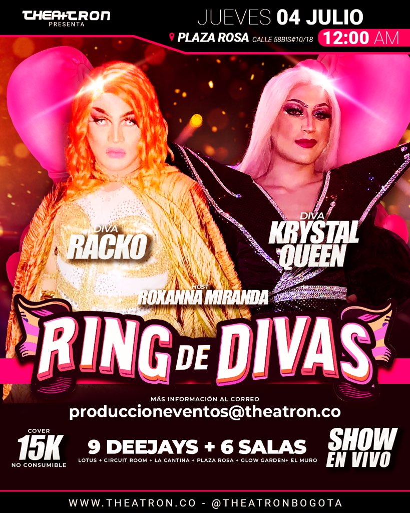 theatronbogota's tweet photo. HOY JUEVES HOT ❤️🔥❤️🔥❤️🔥
6 SALAS 🎪+ 8 DJS🎧 + #SEXYDANCERS 💪+ #CIRCUITROOM + HOT SHOW 🔥 + #RINGDEDIVAS 🥊
🎫Entrada libre de 8pm a 9pm. 🆓
Después de las 9pm. 15k.
#Theatron Siempre te da más!!
#Jueves #Thursday #JuevesHot
#SexyDancers #HotShow #Bogota #fiesta #Rumba #Music https://t.co/Vcf8K5hL8k