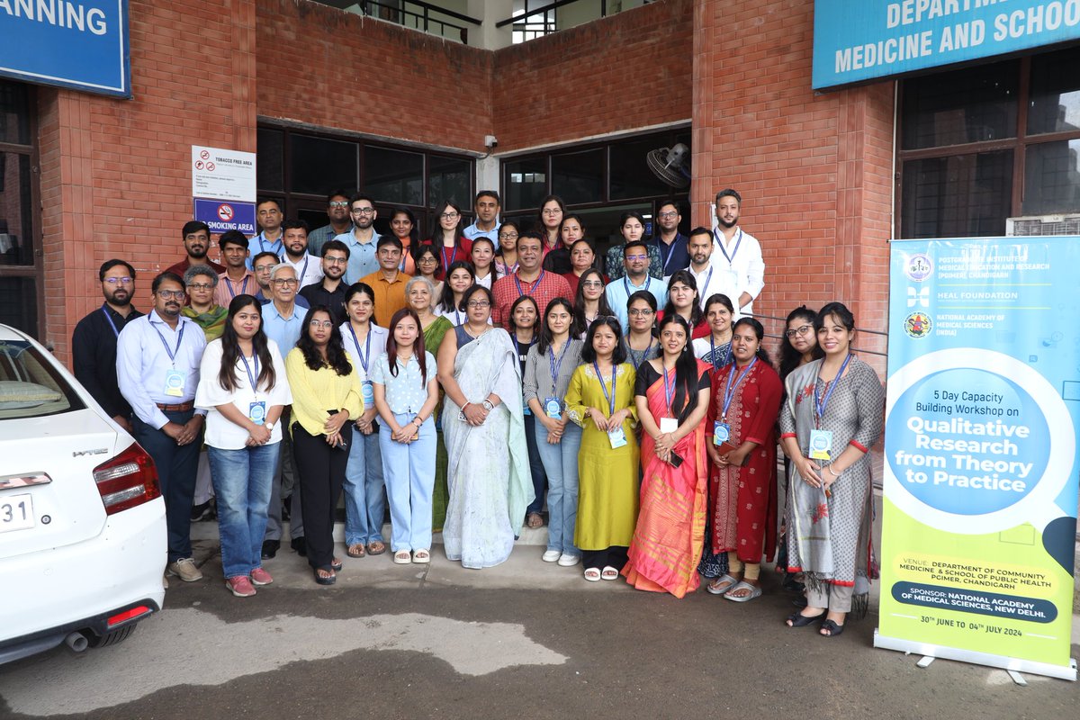 HealFndn's tweet photo. HEAL Foundation, in collaboration with the Department of Community Medicine and School of Public Health PGIMER, Chandigarh, and NAMS, successfully conducted a 5-day Qualitative Research Workshop. Participants hailed from across India and Nepal#QualitativeResearch #HEALFoundation https://t.co/RRqKEnX1SC