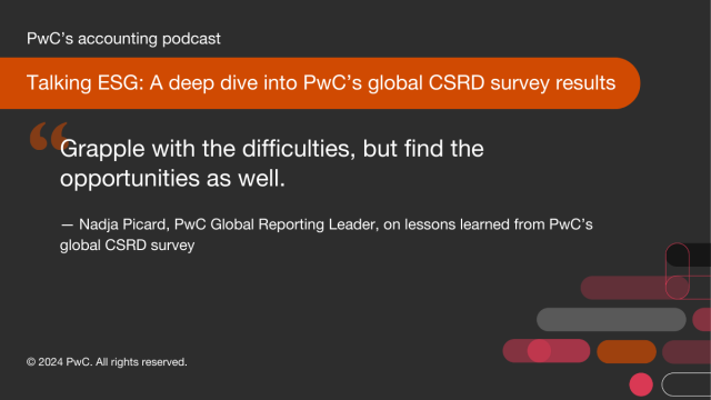 An inside look into how ready companies really are for CSRD implementation. Listen in as we dissect the finding of the 2024 global CSRD survey. #CSRD #Sustainability pwc.to/3W8OMMN