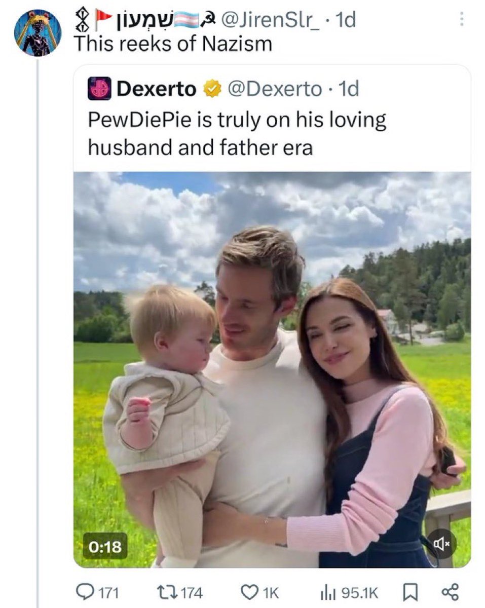 Pewdiepie called a Nazi for simply being a good father…

These people are awful.