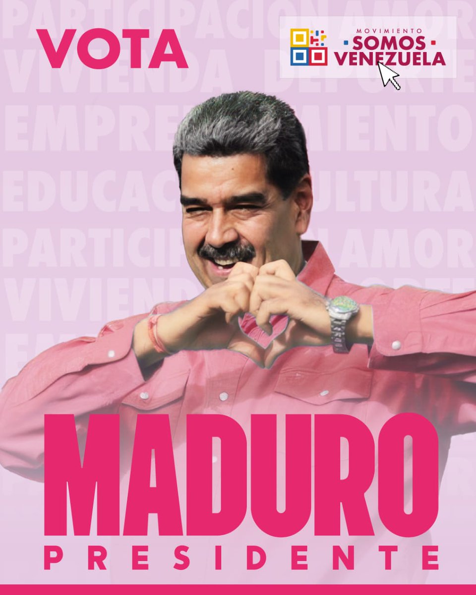 ¡MIRA, la fuerza del pueblo está con Maduro! Este 28, marca el QR Tricolor y vota por la paz
#MaduroPresidente
<a href="/NicolasMaduro/">Nicolás Maduro</a>