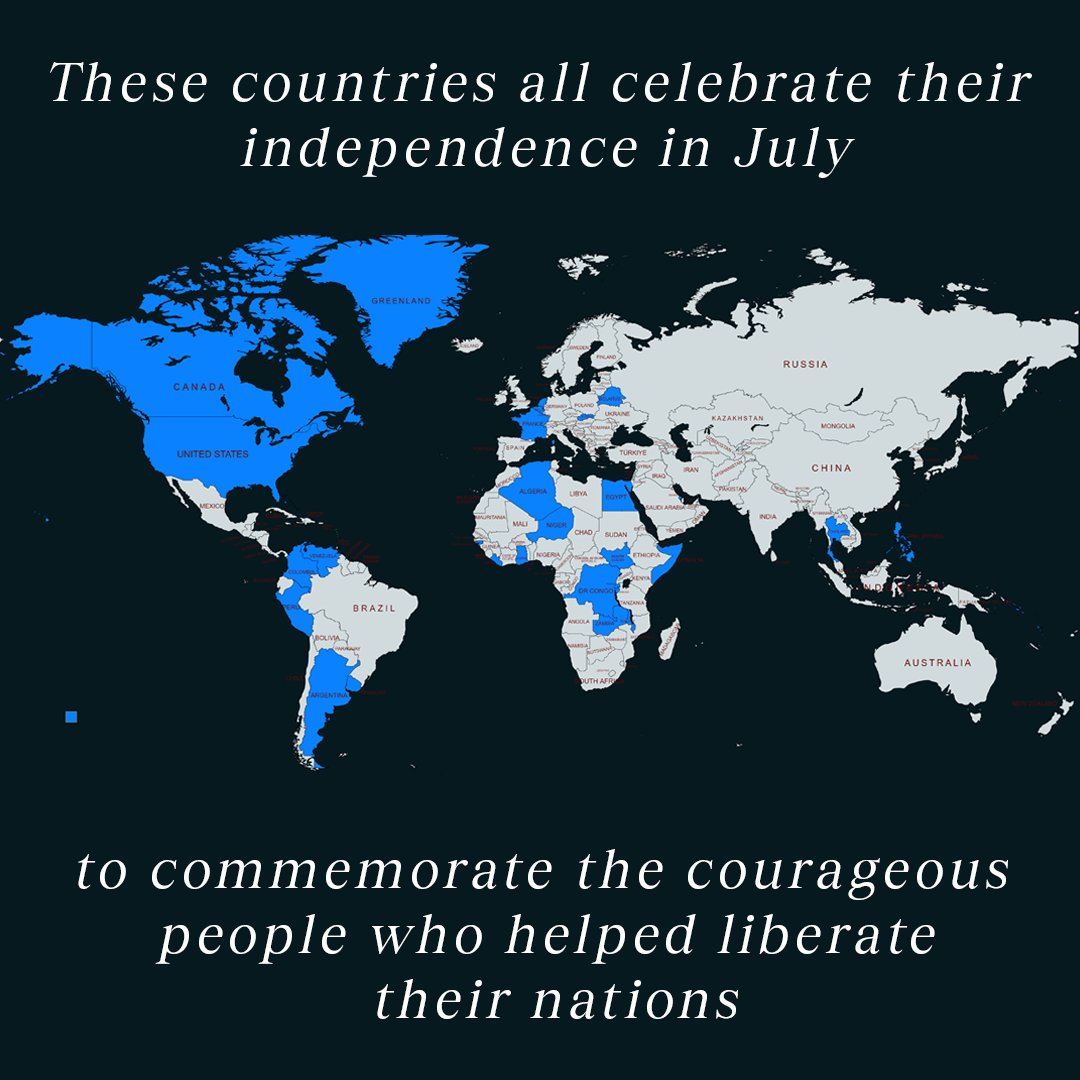 _ittakescourage's tweet photo. The United States is not the only nation celebrating independence. Did you know 26 countries observe #IndependenceDay in July — more than any other month?

We wish a happy Independence Day to every country celebrating! https://t.co/GmfEuCRuJ9