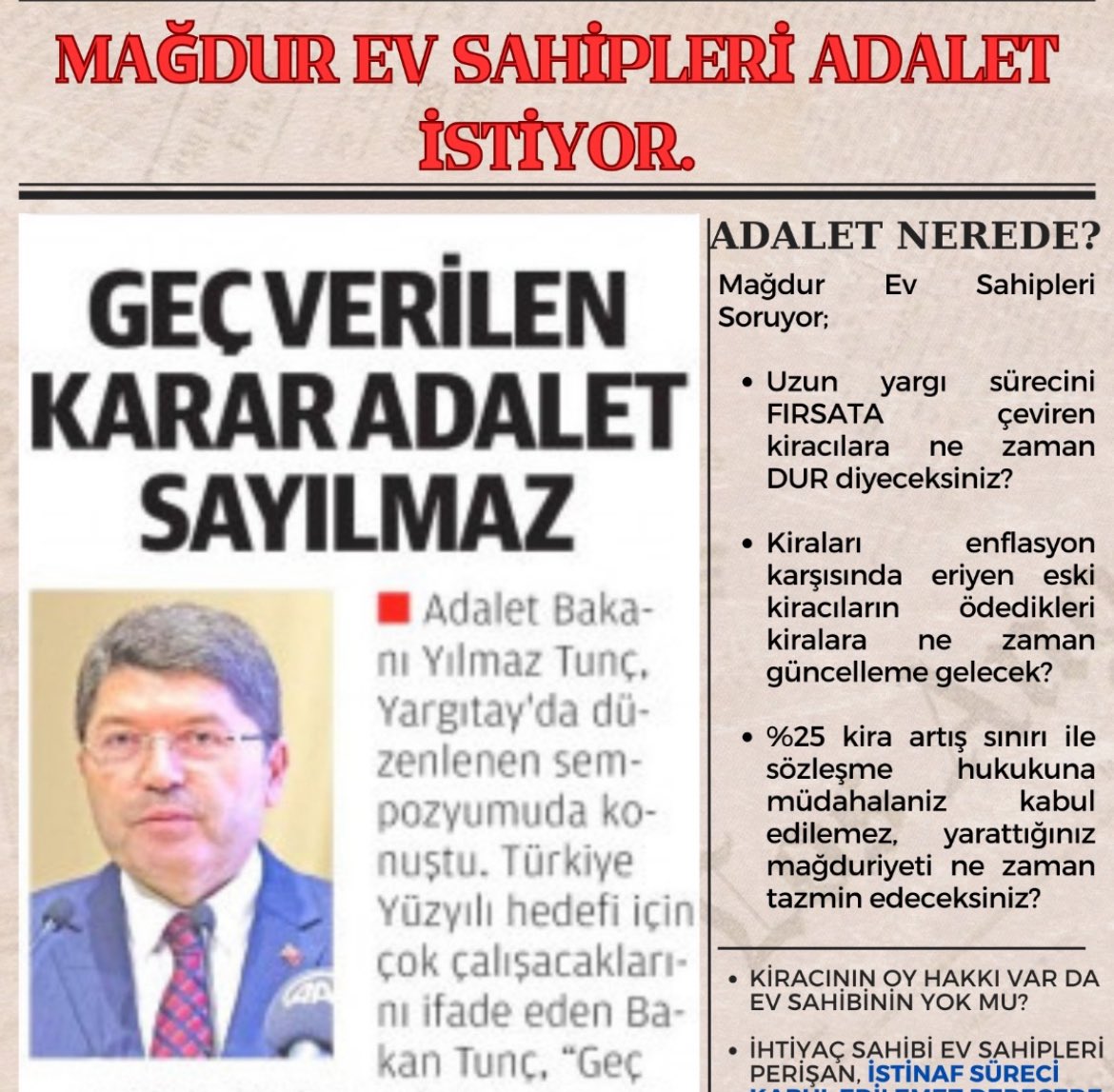 Ay82088H's tweet image. %25 sınırını kaldırarak sorunları çözemezsiniz. Aradaki uçurumları telafi edecek çözümler üretmelisiniz.Devam eden tahliye davaları hızla sonuçlandırılmalı.Adil bir kira kanunu düzenlenmeli yoksa ev sahipleri olarak kapılarımıza kilit vuracağız.@yilmaztunc @memetsimsek @Akparti