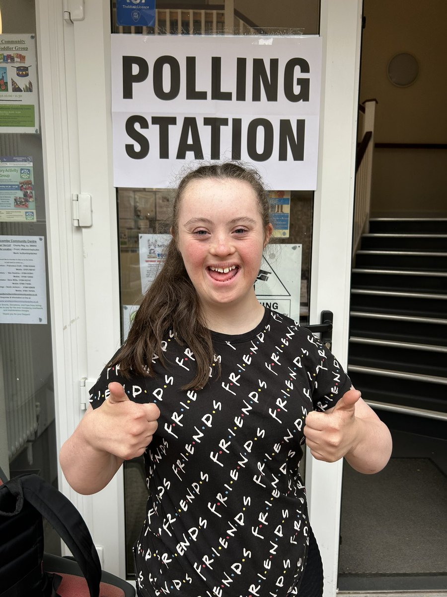 Having turned 18 earlier this year, Pippa voted for the first time today! Everyone at the polling station was very welcoming and helpful and she enjoyed doing it, taking great care to make a nice, neat cross!

#MyVoteMyVoice 
<a href="/DSAInfo/">Down's Syndrome Association</a> <a href="/Wouldntchangea1/">#wouldntchangeathing</a> <a href="/UpsandDownsSW/">Ups & Downs Southwest</a>