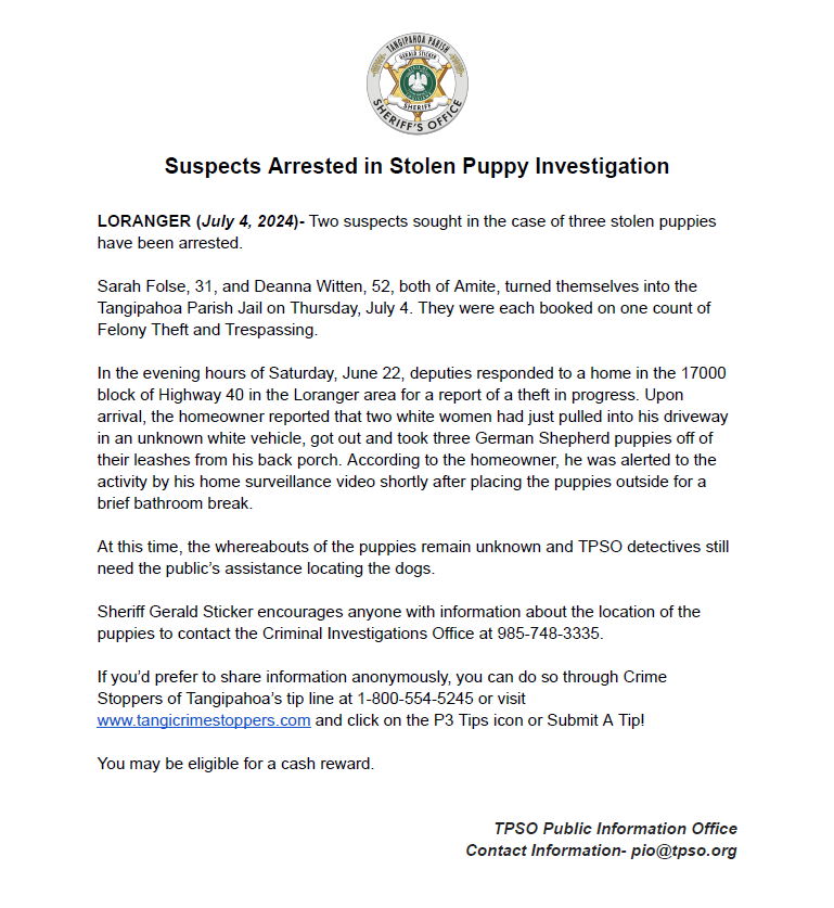 Tangipahoa Parish Sheriff's Office tweet media