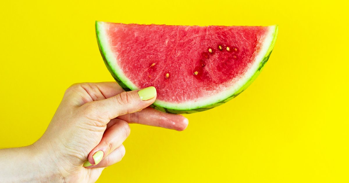 WebMD's tweet image. A medium wedge of watermelon has 17 grams of sugar. It’s also loaded with water, and it has special minerals called electrolytes that are just what your body needs to recharge after some time in the sun. wb.md/3z9EC5C