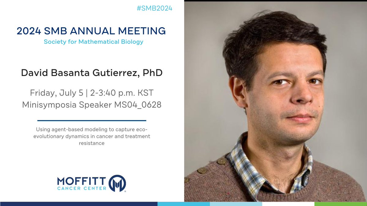 MoffittNews's tweet image. Tomorrow at #SMB2024: Moffitt’s David Basanta, PhD presents the latest in eco-evolutionary dynamics in cancer and treatment resistance during the minisymposia session.

⏰: 7/5 from 2-3:40 p.m. KST
📍: #108(1F)
  Learn more ➡️ bit.ly/45JqdJu