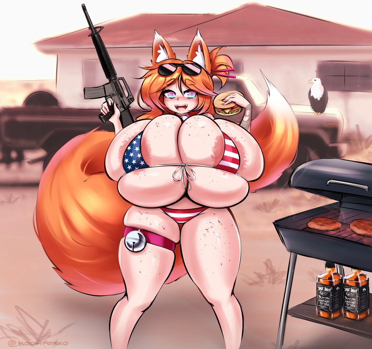 Mochi the fox wishes you a Happy 4th of July! 🍔🦊🇺🇲