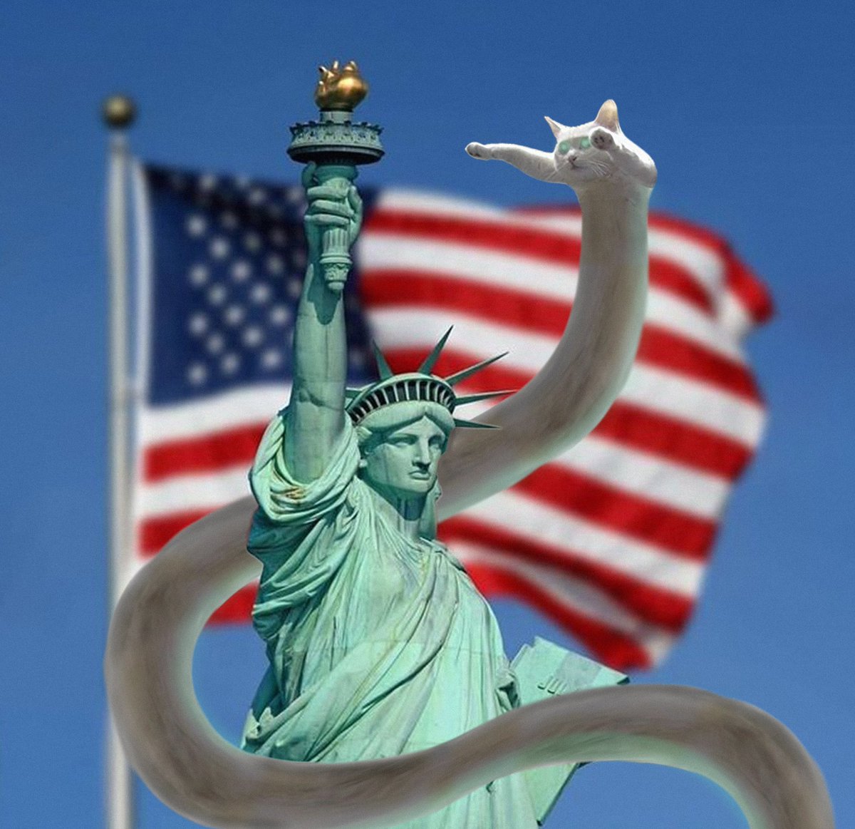 Celebrating with Nobiko, our majestic longcat, stretching out for liberty and the stars and stripes! 

Wishing everyone a pawsome Independence Day!

🎆🗽🇺🇸